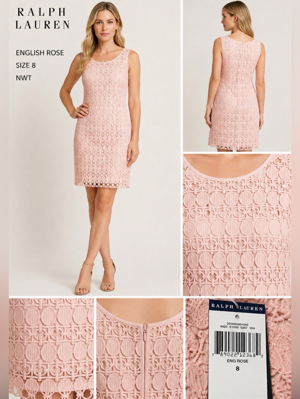 New in Bag-Ralph Lauren English Rose Lace Shift Dress (Size 8)
